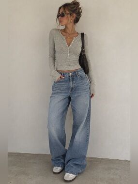 Gray Henley Elena Gilbert Top LL Bean